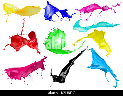colorful paint splashes isolated on a white background. Stock Photo