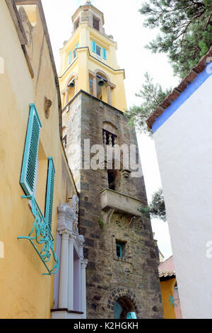 Portmeirion, Wales, UK. August 01, 2017.  The Pagoda is one of the unique architectural buildings built by Clough Williams- Ellis in the village. Stock Photo