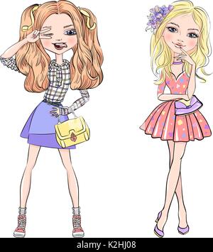 Vector set of cute fashionable girls Stock Vector