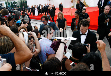 Venice, Italy. September 6 2008: The Wrestler film actor Mickey Rourke and director Darren Aronofsky attending the fans before entering the awards cer Stock Photo