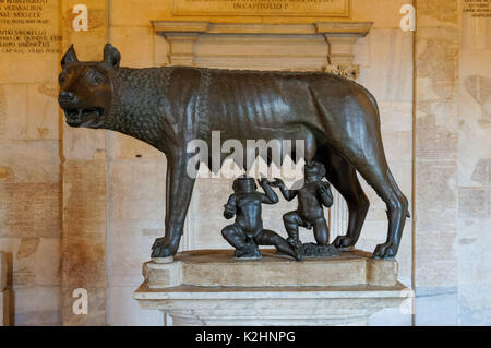 The Capitoline Wolf bronze sculpture in the Capitoline Museums, Rome, Italy Stock Photo