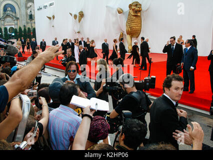 Venice, Italy. September 6 2008: The Wrestler film actor Mickey Rourke and director Darren Aronofsky attending the fans before entering the awards cer Stock Photo