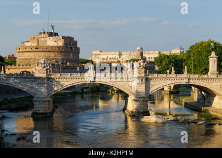 The Castel Sant'Angelo and the Sant'Angelo Bridge over the River Tiber in Rome, Italy Stock Photo