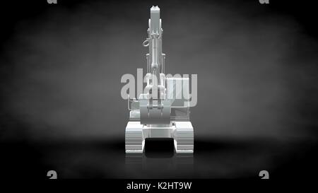 3d rendering of a reflective digger machine on a dark black background Stock Photo