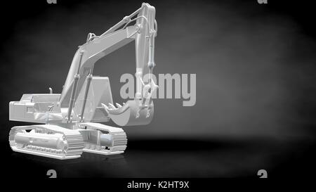 3d rendering of a reflective digger machine on a dark black background Stock Photo