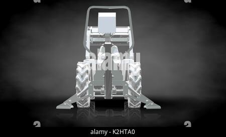 3d rendering of a reflective digger machine on a dark black background Stock Photo