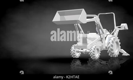 3d rendering of a reflective digger machine on a dark black background Stock Photo