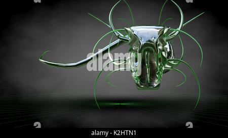 3d rendering of a reflective on a dark black background Stock Photo