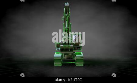 3d rendering of a reflective digger machine on a dark black background Stock Photo