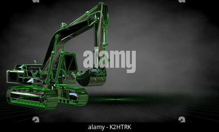 3d rendering of a reflective digger machine on a dark black background Stock Photo