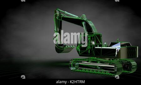 3d rendering of a reflective digger machine on a dark black background Stock Photo