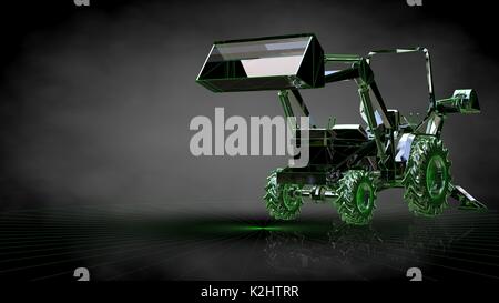 3d rendering of a reflective digger machine on a dark black background Stock Photo