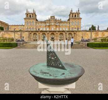 Blenheim Palce, Woodstock. UK, view from below the Water gardens of the West wing, sundial in foreground. Stock Photo