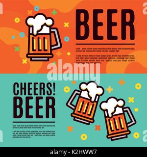 Beer in glass mugs. Set Banner Stock Vector
