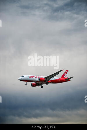 Air Berlin from Air Berlin in landing approach to Frankfurt Airport Stock Photo