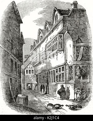 Old view of Carter's passage, Oxford, England. By unidentified author, published on the Penny Magazine, London, 1835 Stock Photo