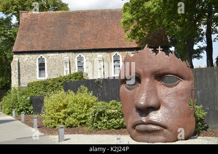 A sculpture outside The Marlowe Theatre in Canterbury, Kent. Named after poet and playwright Christopher Marlowe. Stock Photo