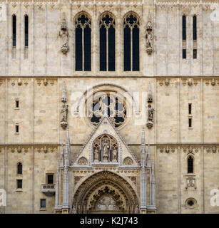 Gable triangle above the main entrance on the Cathedral of Assumption of the Blessed Virgin Mary in Zagreb, Croatia Stock Photo