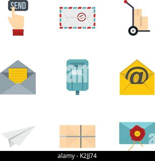 Email icons set, flat style Stock Vector