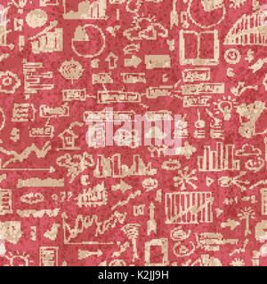 Business doodles seamless pattern. Success elements on endless background Stock Vector