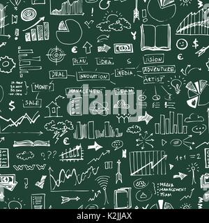 Business doodles seamless pattern. Success elements on endless background Stock Vector