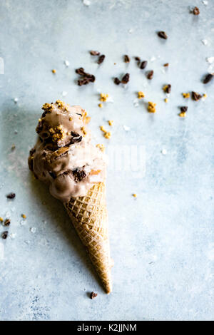 Chocolate Peanut Butter Ice Cream Cone Stock Photo