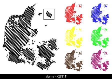 Denmark map vector illustration, scribble sketch Denmark Stock Vector