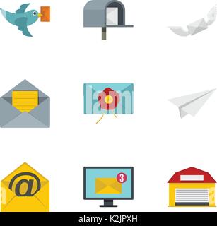 Postal icons set, flat style Stock Vector