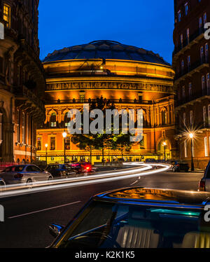 Lights around the Royal Albert Hall at dusk, London, UK Stock Photo