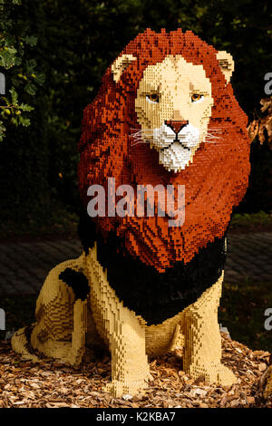 Planckendael zoo, Mechelen, Belgium - AUGUST 17, 2017 :  Lion built from lego bricks in exhibition 'Nature Connects' by Sean Kenney (seankenney.com) Stock Photo