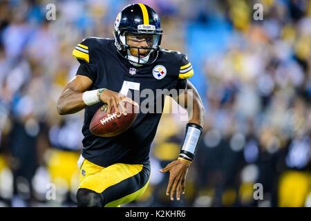 Charlotte, NC, USA. 31st Aug, 2017. Steelers quarterback Joshua Dobbs (5) during the NFL preseason football game between the Pittsburgh Steelers and the Carolina Panthers on Thursday August 31, 2017 in Charlotte, NC. Jacob Kupferman/CSM/Alamy Live News Stock Photo