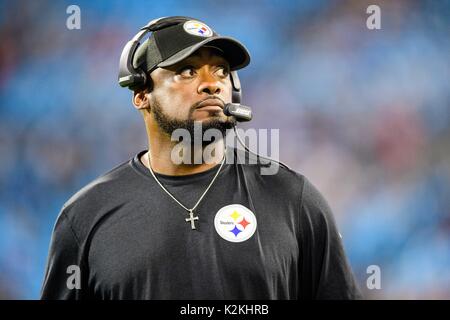 Charlotte, NC, USA. 31st Aug, 2017. Steelers Head Coach Mike Tomlin during the NFL preseason football game between the Pittsburgh Steelers and the Carolina Panthers on Thursday August 31, 2017 in Charlotte, NC. Jacob Kupferman/CSM/Alamy Live News Stock Photo