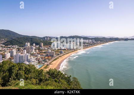 Aerial view of Itajai city and Praia Brava Beach - Balneario Camboriu, Santa Catarina, Brazil Stock Photo