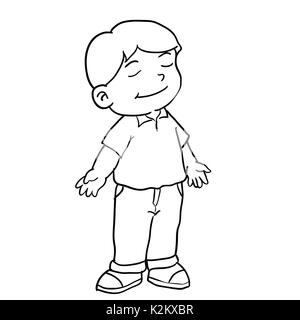 Hand drawing of boy standing, breathing isolated on white background. Black and White simple line Vector Illustration for Coloring Book - Line Drawn V Stock Vector