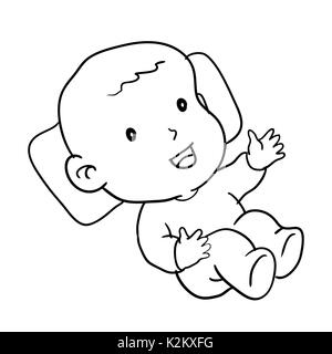 Hand drawing of  loughing baby isolated on white background. Black and White simple line Vector Illustration for Coloring Book - Line Drawn Vector Stock Vector