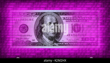close up shot of dollar bill on binary code background Stock Photo