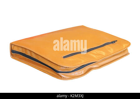 beige leather blotter isolated over white background, object without shadow for your design Stock Photo