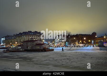 ST.PETERSBURG, RUSSIA - JANUARY 31, 2017:  The view of the Search and rescue service on the Fontanka embankment winter night in Saint Petersburg Stock Photo