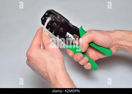 Crimped network cable connector Stock Photo