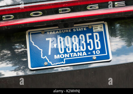 Montana license plate on a Dodge vehicle Stock Photo