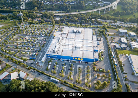 Siegen, Germany - Aug 24, 2017: Aerial view over the IKEA furniture store in Siegen. Siegerland, North Rhine Westphalia, Germany Stock Photo