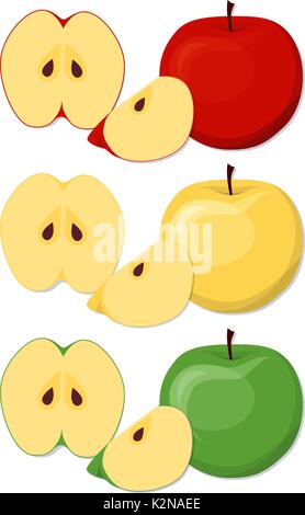 Apples set in cartoon style. Stock Vector