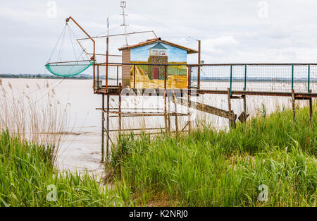 Carrelet, Gironde estuary-side fishing hut on stilts, Pauillac, a municipality in the Gironde department in Nouvelle-Aquitaine in southwestern France Stock Photo