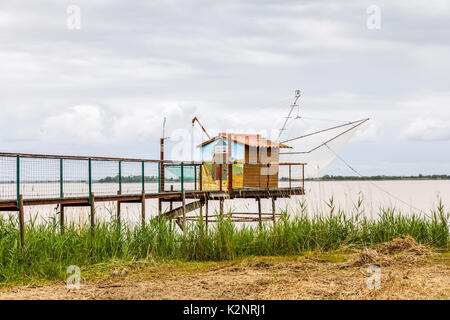 Carrelet, Gironde estuary-side fishing hut on stilts, Pauillac, a municipality in the Gironde department in Nouvelle-Aquitaine in southwestern France Stock Photo