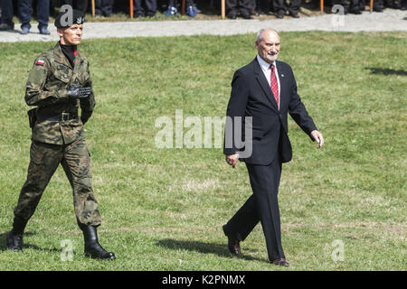 August 31, 2017 - Lubin, Poland - 37th Anniversary of â€žSolidarnoscâ€ Trade Union in Poland. Official celebrations took place in Lubin on the occasion of the 35th anniversary of the shootings by the communist authorities of the three demonstrators. Lubin. Poland. In pic: Minister of Defense Antoni Macierewicz (Credit Image: © Krzysztof Kaniewski via ZUMA Wire) Stock Photo