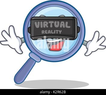 With virtual reality magnifying glass character cartoon Stock Vector
