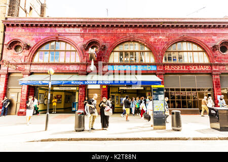 Russell Square London, Russell Square underground London, Russell Square station London, Russell Square station building, Russell Square UK England Stock Photo