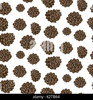 Fir cones seamless vector white background pattern. Stock Vector