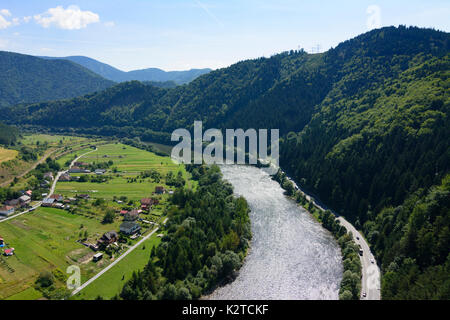 view from Strecno Castle to Vah river, Strecno, Slovakia Stock Photo