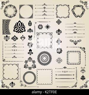 Vintage Set of Vector Horizontal, Square and Round Elements Stock ...